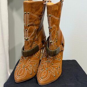 Buffalo London Womens Festival Rocker Boots Leather Suede Embroidered Studded 37